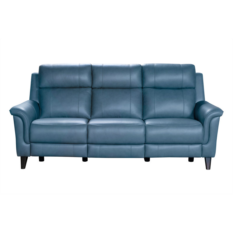 Neabsco 85.8" Leather Match Pillow Top Arm Reclining Sofa, Masen Bluegray Leather Match