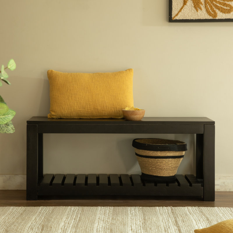 Banc de rangement en bois massif Dezider, Noir