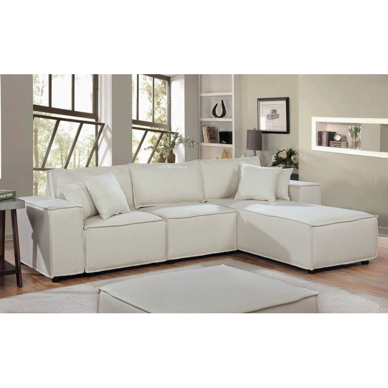 Harvey 104" Sofa With Reversible Chaise In Beige Linen