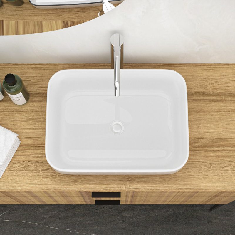 Lavabo de salle de bain vasque rectangulaire en céramique 15 po Man Wah