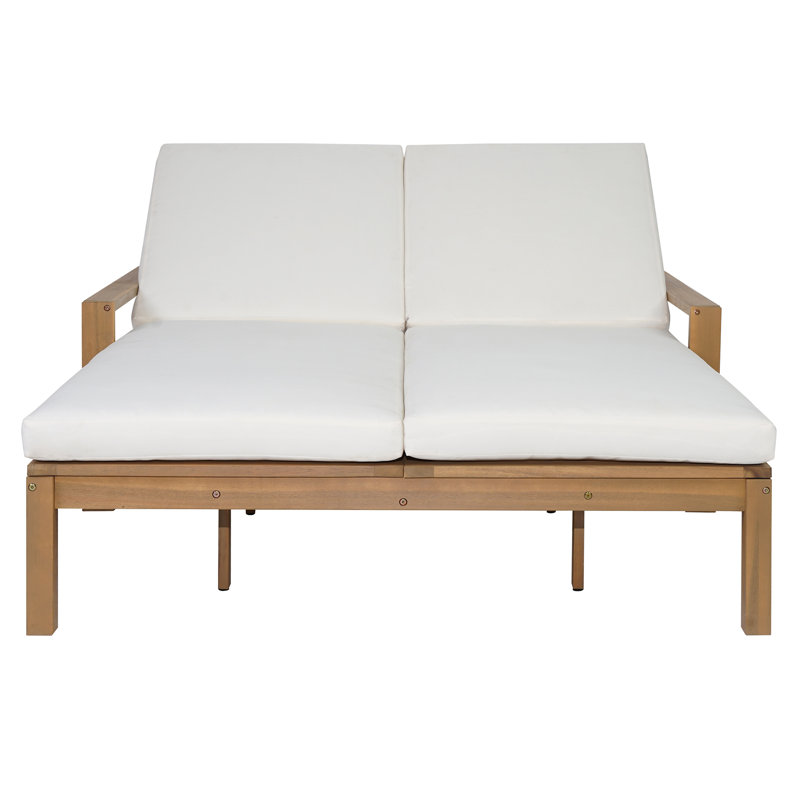 Chaise longue de patio réglable en bois massif avec coussins amovibles pour l'extérieur, teck clair