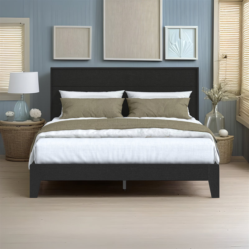 Branquinha Platform Bed with Headboard, Queen, Black Oak