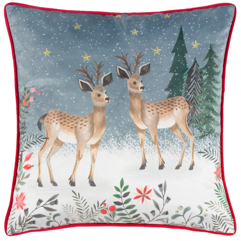Ditsy Festive Reindeer Abstract Square Throw Cushion