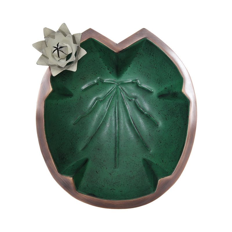 Green Patina Metal Lilypad Birdbath with Stake