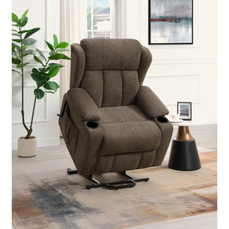 Fauteuil inclinable électrique en lin avec fonction de relevage et porte-gobelet