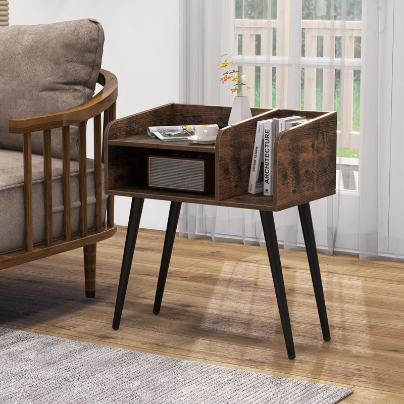 50cm W Metal Bedside Table, Brown