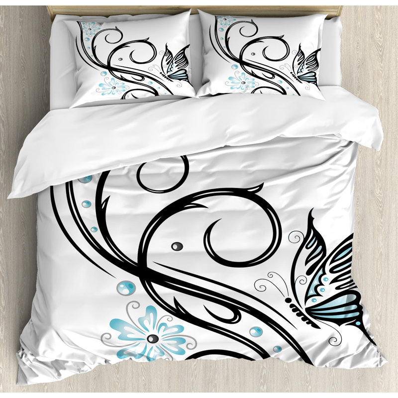 Tattoo Modern & Contemporary Polyester Floral Duvet Cover, King