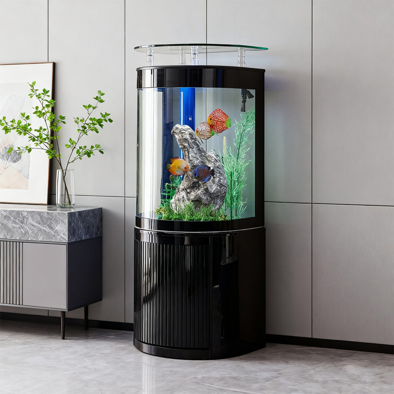 Aquariums semi-circulaires à filtre inférieur avec barre supérieure, 74,6 gallons (H 62,99 po x l 39,37 po x P 19,69 po, Noir