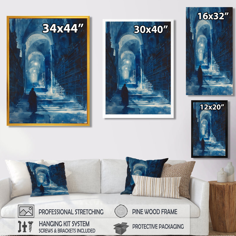 «Blue Wizards Library Keepers I», reproduction d'art mural, Toile tendue, H 20 po x l 12 po x P 1 po