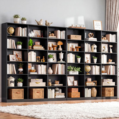 70.8" H Bookcase with 12 Open Storage Shelves, Black Bookcase for Living Room Bedroom Office Study, Set of 2