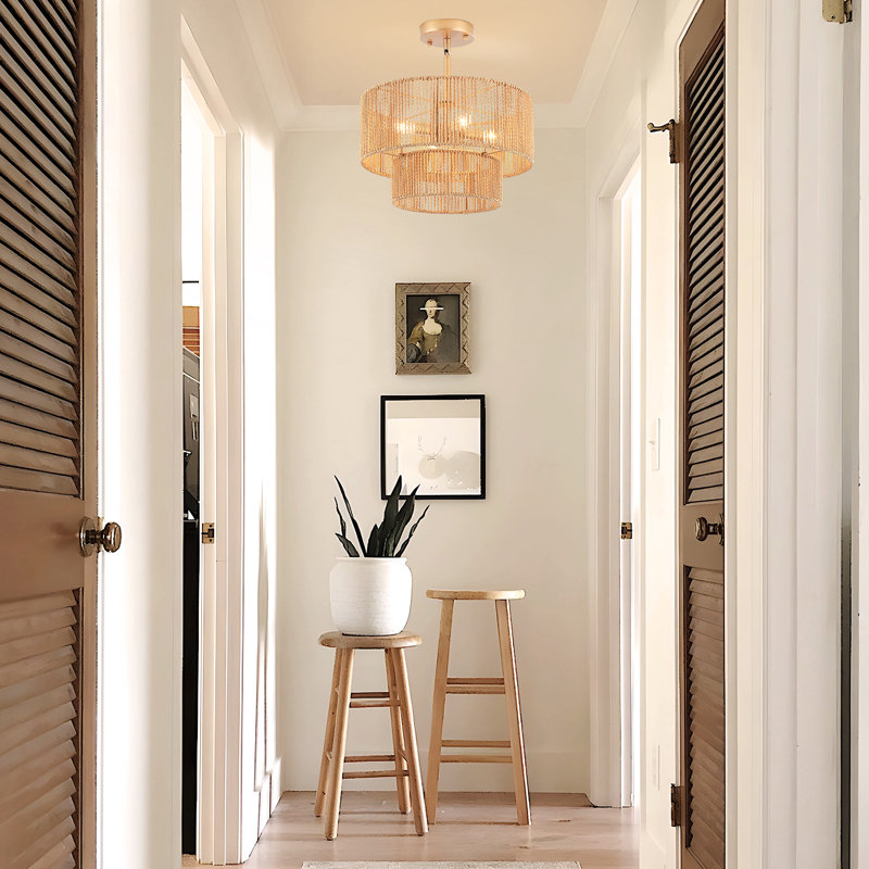 Kingstown 2-tier Rattan Semi-flush Mount Ceiling Light, Yellow