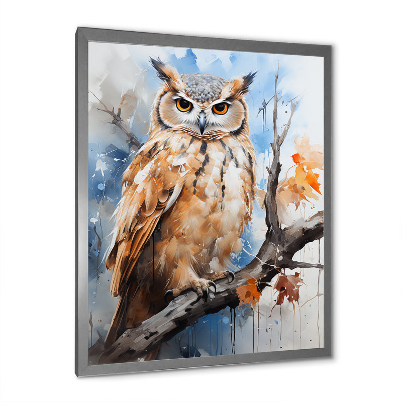 Owl Wise And Watchful prédateurs sur toile, H 32 po x l 16 po x P 1 po, Encadrement argenté