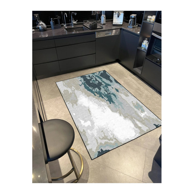 Base tissée à motif abstrait et tapis lavable, Rectangle 2 pi 4 po x 4 pi