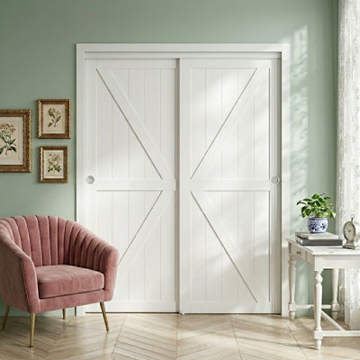 80'' MDF Paneled Wood Sliding Closet Door With Hardware Kit