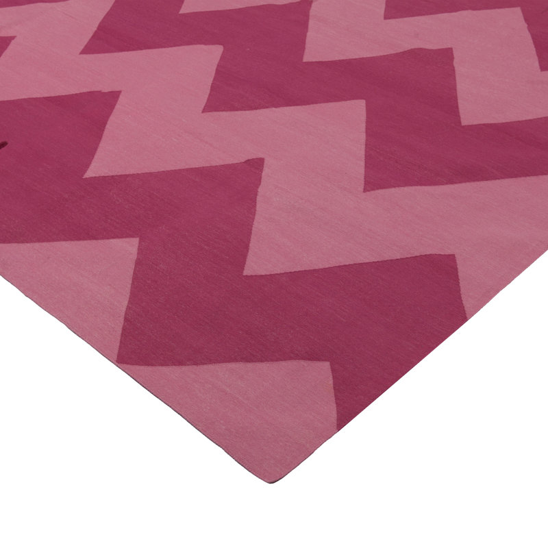 Pink Chevron Dhurrie Cotton Rug - 10' x 14'12