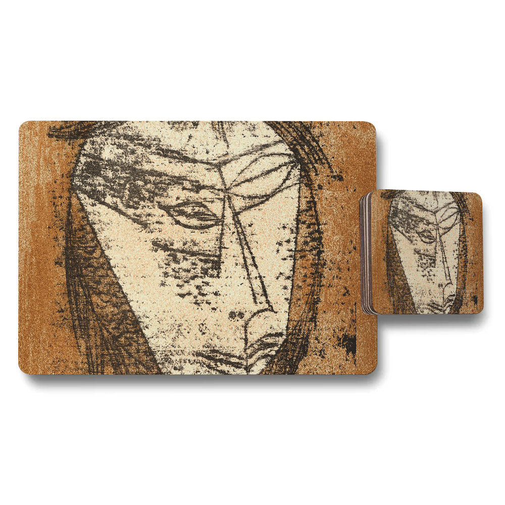 Mona Lisa Sketch Placemats And Coaster Set Brown Toned