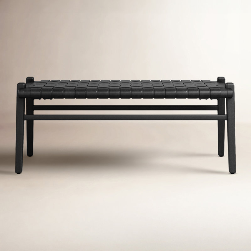 Salazar 45-Inch Teak and Woven Leather Bench, Black