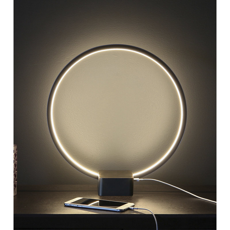 Circle 15 in. Industrial Integrated LED Table Lamp with Built-In 3-Way Dimmer, Black