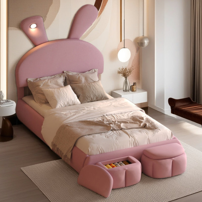 Lit plateforme simple tapissier, Rose
