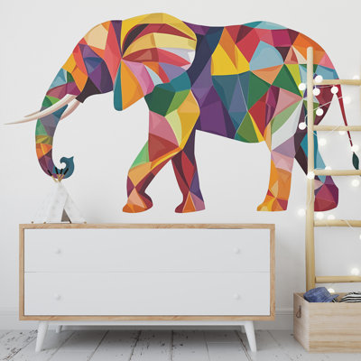 Adhésif décoratif éléphant géométrique, autocollant éléphant coloré, art mural de chambre d'enfant Safari, décoration pour chambre d'enfant, murale Jungle, 196 g