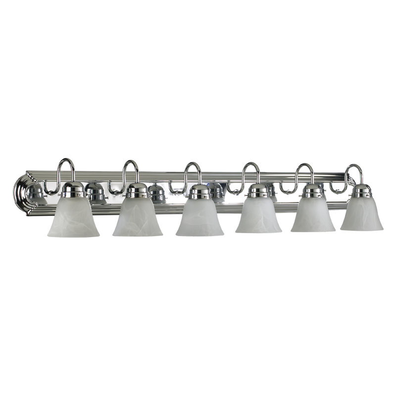 Wolfgram 6-Light Dimmable Vanity Light, White Faux Alabaster Glass, 100w, Satin Nickel w/ Satin Opal