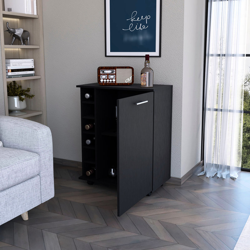 Chariot-bar moderne noir avec 6 supports et espace de rangement pratique, Noir