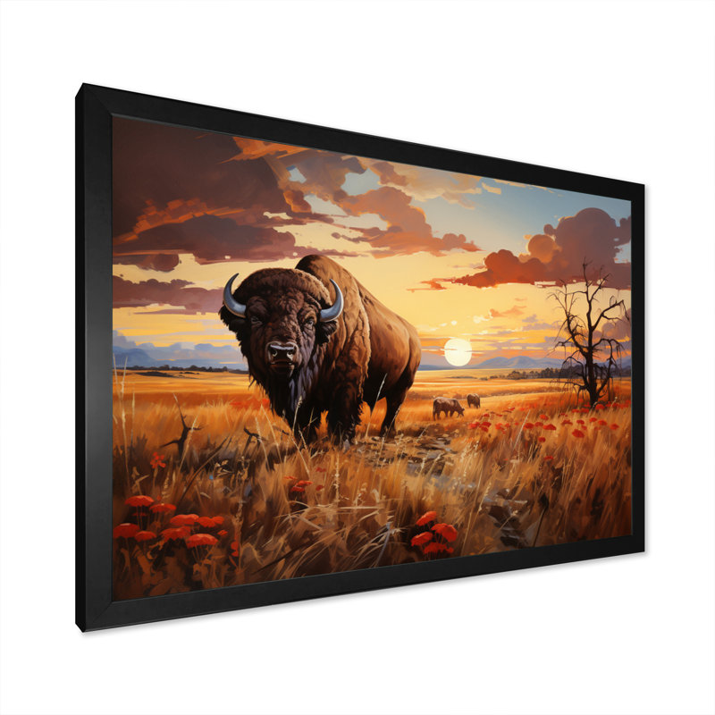 Native American Art Bison Prairies I Framed On Canvas Print, H 12 po x l 20 po x P 1 po, Cadre simple noir