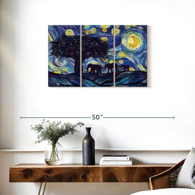 «Elephant Family Starry Night», reproduction sur toile, H 33 po x l 20 po x P 1,25 po