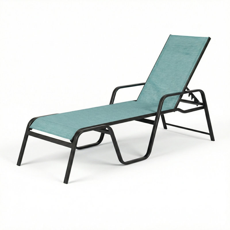 Chaise, Dupione Aquamarine Sling/Matte Black