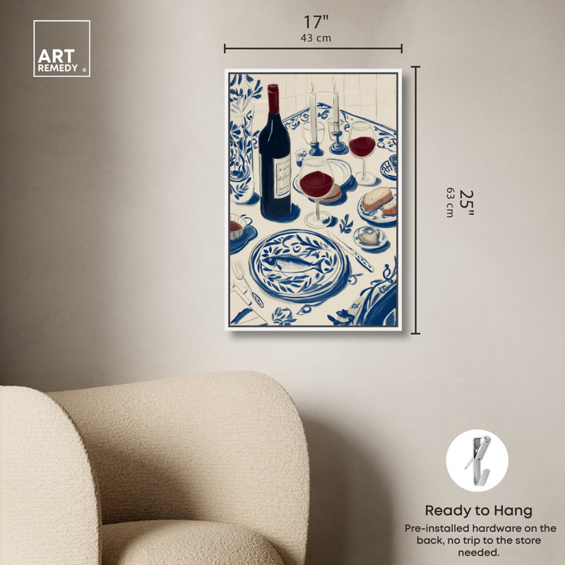 «Dinner II», impression sur toile encadrée par Art Remedy, cadre blanc, 16 x 24, H 25 po x l 17 po, Cadre blanc