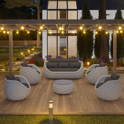 7 Person Outdoor Patio Hand-Woven Rope Powder-Coated Aluminum Sofa Outdoor Conversation Set For Bistro Garden Balcony Porch Deck Backyard Cafe