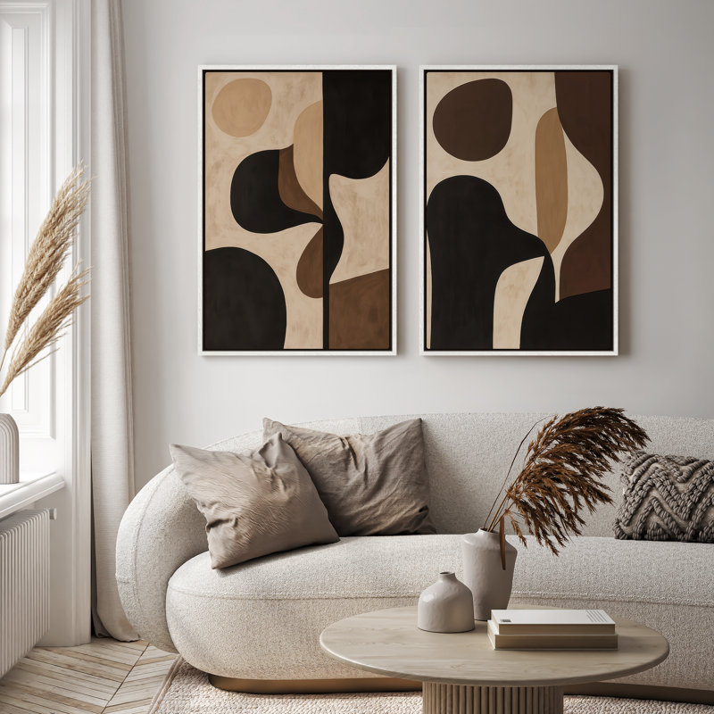 Framed Canvas Wall Art - Vintage Abstract Wall Prints for Bedroom - 16"x24"x2 panels, 24" H x 16" W, White