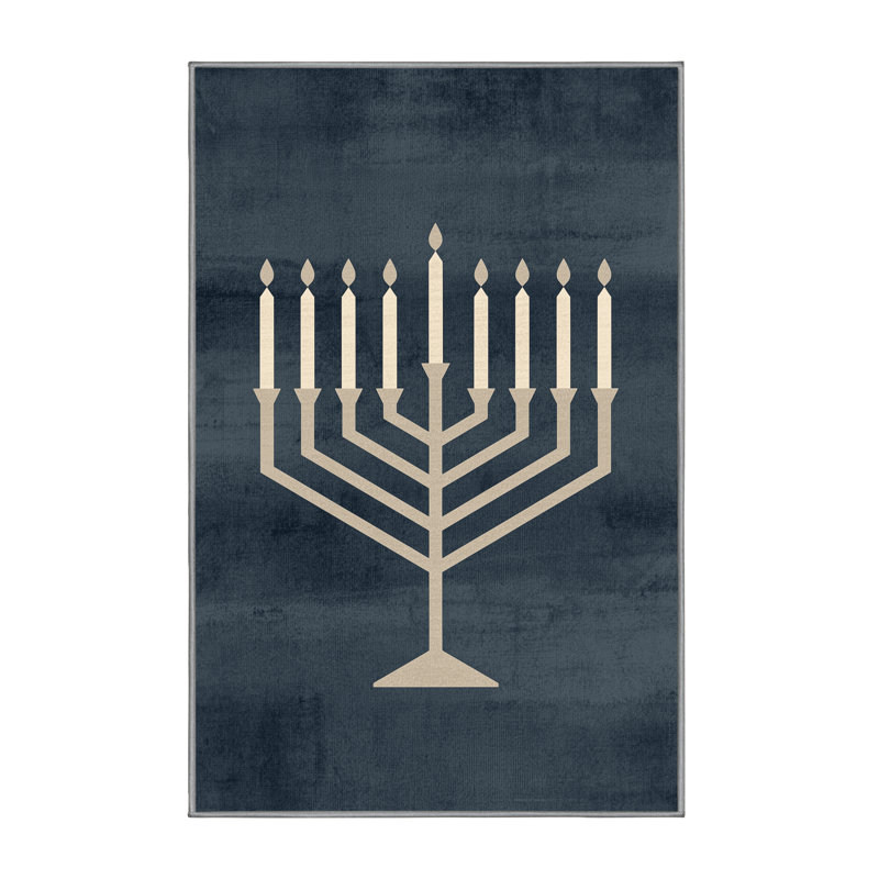 Soft Plush Feuerstein Hanukkah Modern & Contemporary Abstract Area Rug in Gray – Gray Binding, 2x5