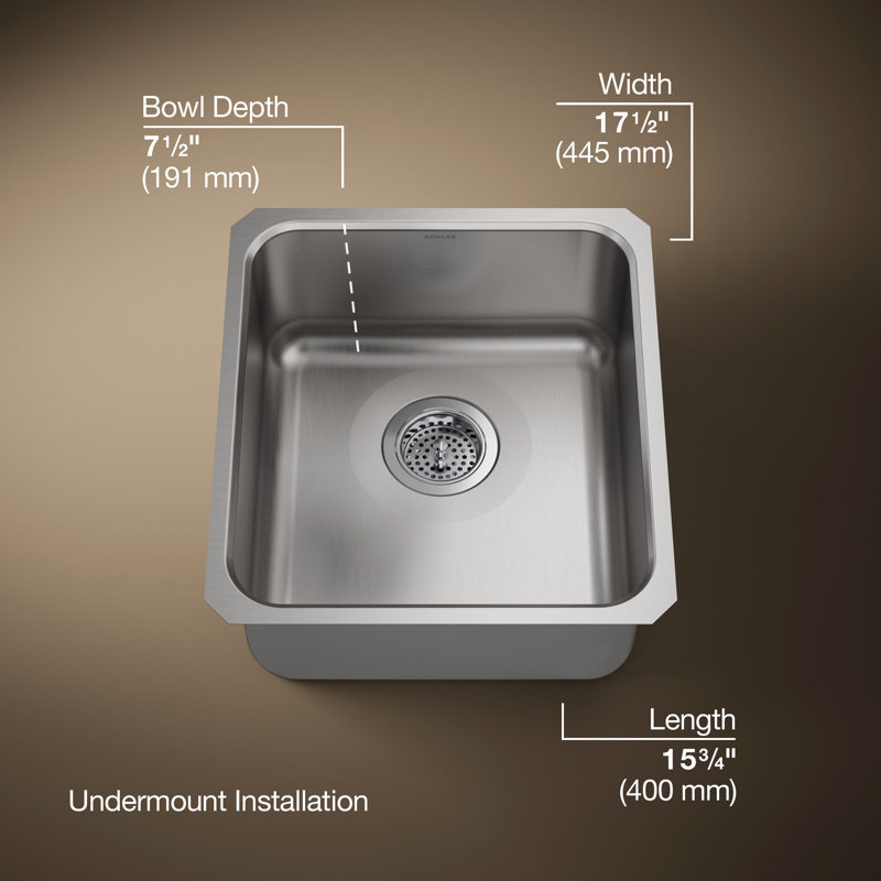 Undertone® 15.75" L x 17.5" W x 7.625" Medium Under-Mount Single-Bowl Kitchen Sink