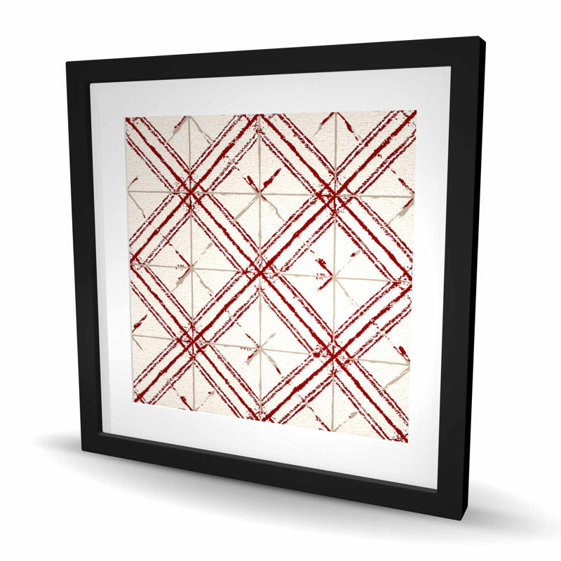 Red Lines Pattern | Blue Framed Matted Print for Home Decor