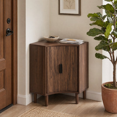  Corner Accent Cabinet, Wood Cabinet with Sliding Doors and Adjustable Shelves