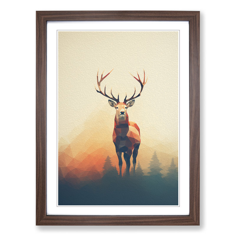Deer Minimalism No.2 - Single Picture Frame Print on Wood, 46" H x 34" W x 2" D, Walnut