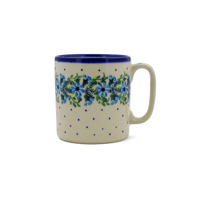 Handmade Stoneware Coffee Mug, 1, Blue Wreath