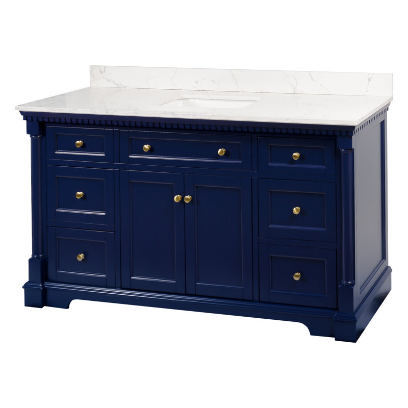 Fossen 60'' Single Bathroom Vanity with Top, Royal Blue, Engineered Marble