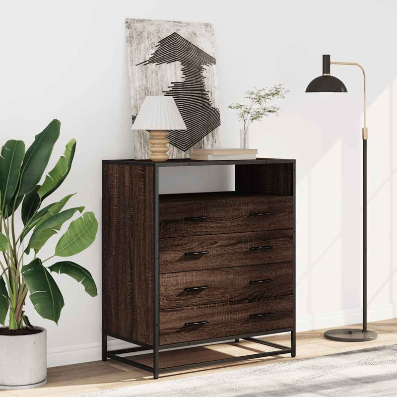 Shuntay Metal Rectangle Accent Chest, Brown Oak