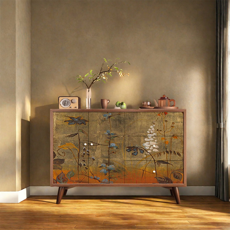 Buffet de rangement en noyer avec poignées, H 33,46 po x l 47,24 po x P 15,75 po