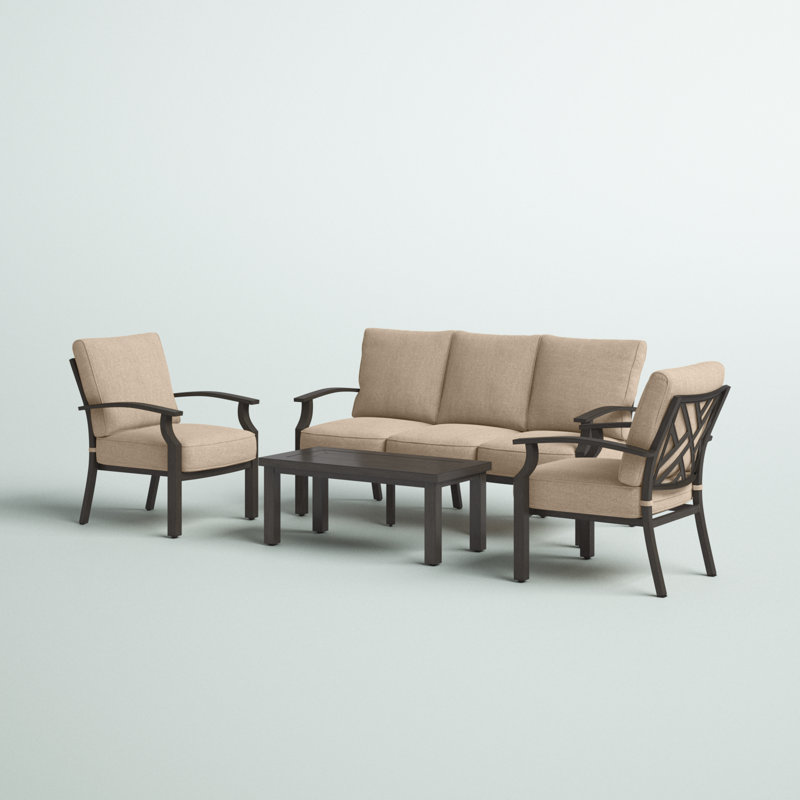 Amareya 4-Piece Patio Conversation Set, 43 X 21'' Rectangular Coffee Table & Cushions