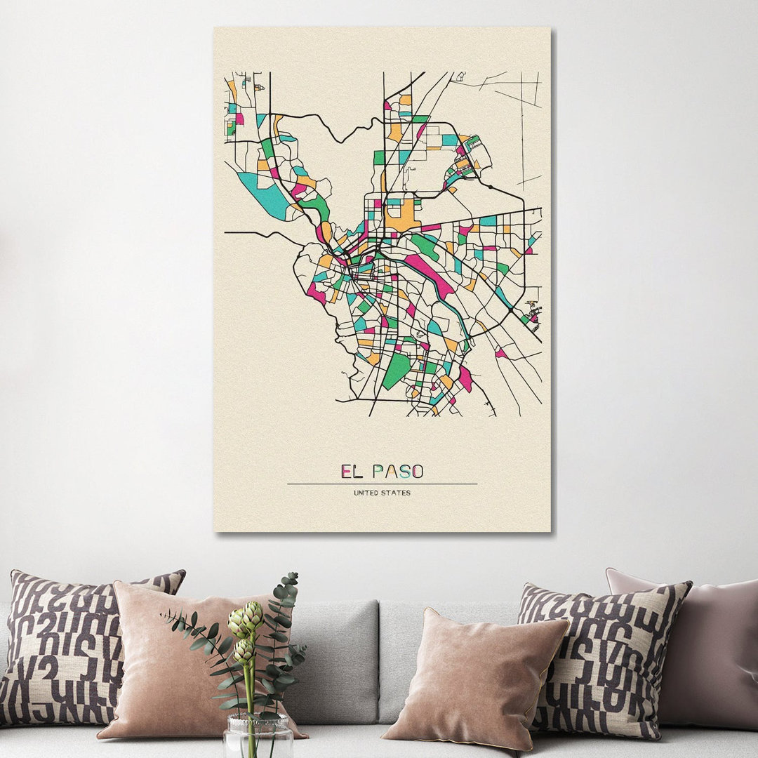 El Paso, Texas Map by Ayse Deniz Akerman - Wrapped Canvas Gallery-Wrapped Canvas Giclée