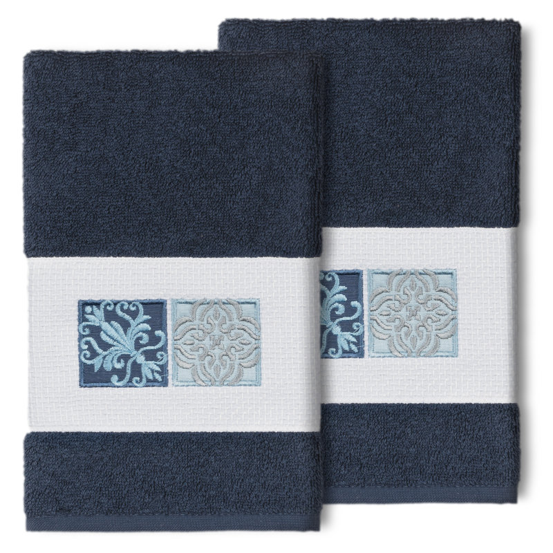 Ensemble de 2 serviettes en coton Vivian, Bleu minuit