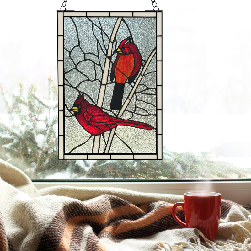 Panneau de vitrail à motif de cardinal rouge de 18,5 po de hauteur