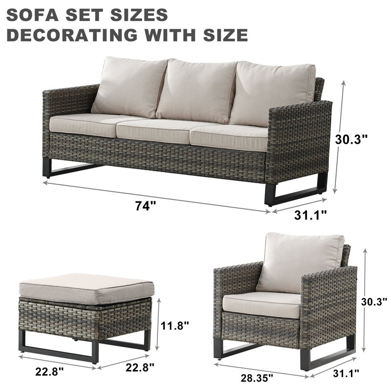 Naresa - Person Patio Conversation Set with Cushions, Gray, Beige