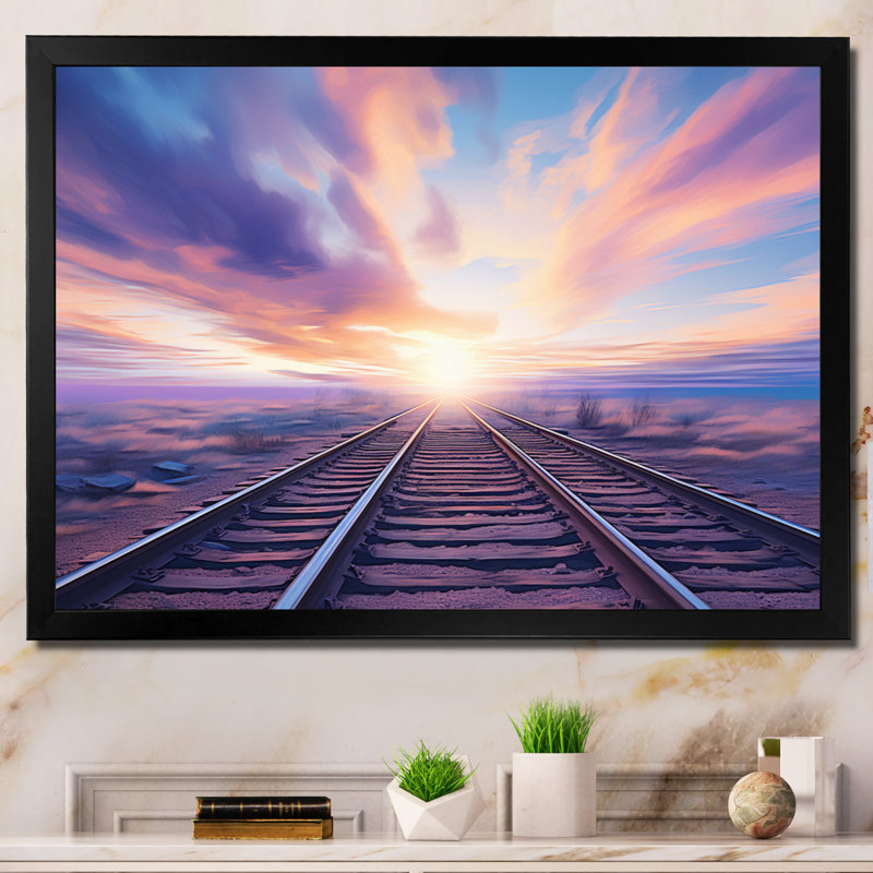 " Purple Train Transcendent Tracks ", Black Picture Framed, 16" H x 32" W x 1" D