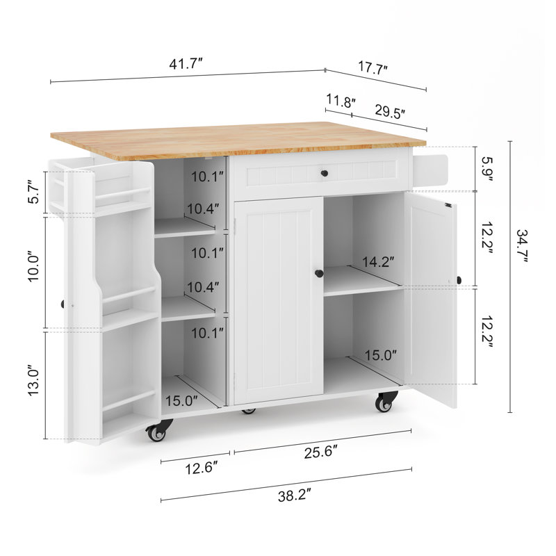 Chariot pour îlot de cuisine avec roulettes et tablettes ouvertes réglables, Blanc