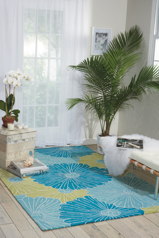 Tapis bleu crocheté à la main Asiha, Rectangle 8 pi x 10 pi 6 po