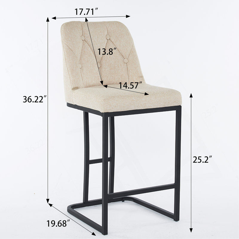 Set Of 2, Modern Upholstered Bar Stool With Button-Tufted Backrest, Counter Height Chair With Sturdy Metal Frame, Comfortable Padded Seat For Kitchen, Bar, Or Dining Room